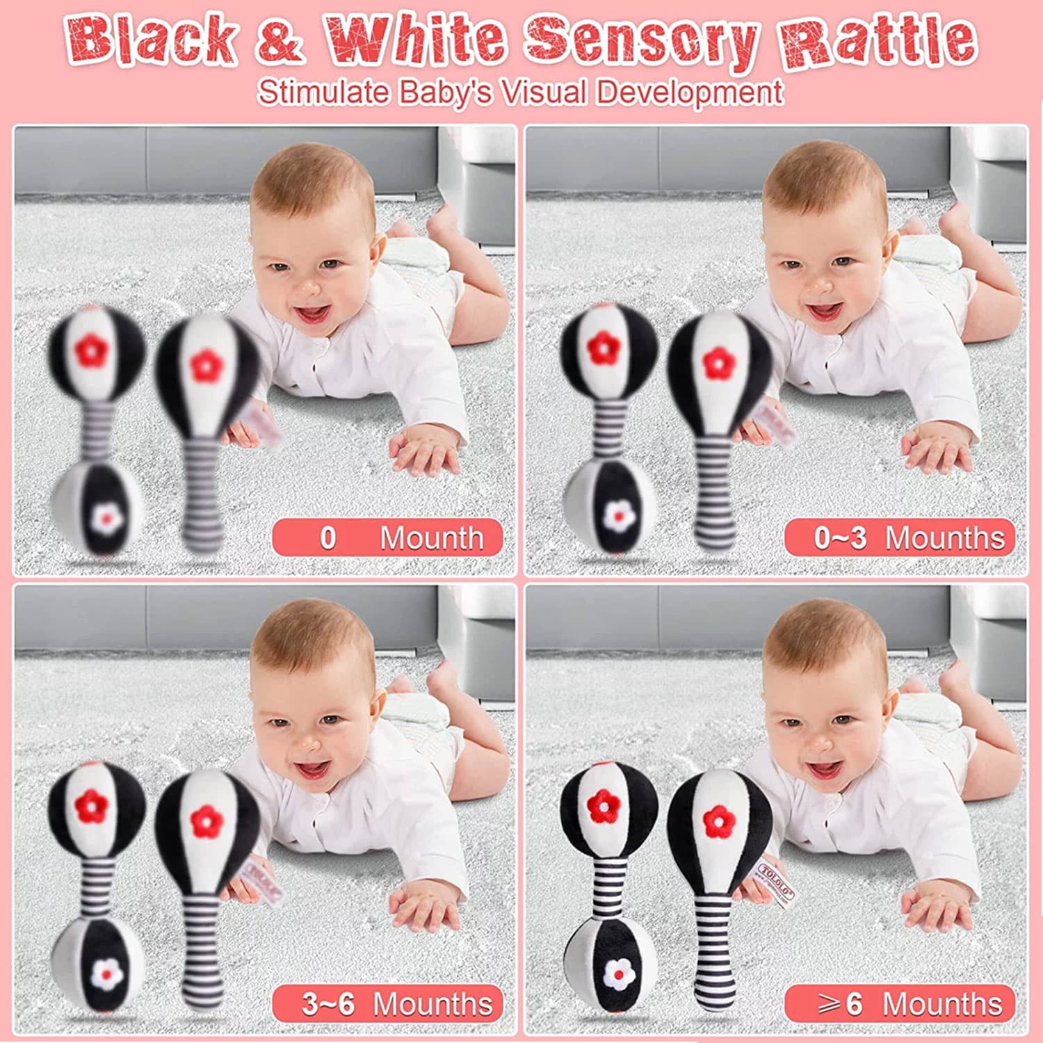BUBABOX Baby Dumbbell Toy Rattle Set Black and White Soft Rattles for Baby Newborn Baby Toys 0 3 6 9 12 Months Boys Girls Gifts - Image 4